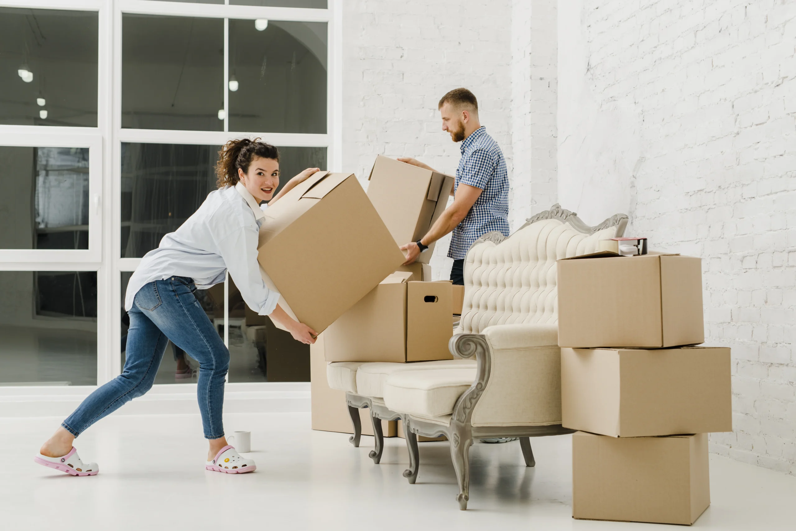 woman with man preparing to mass moving